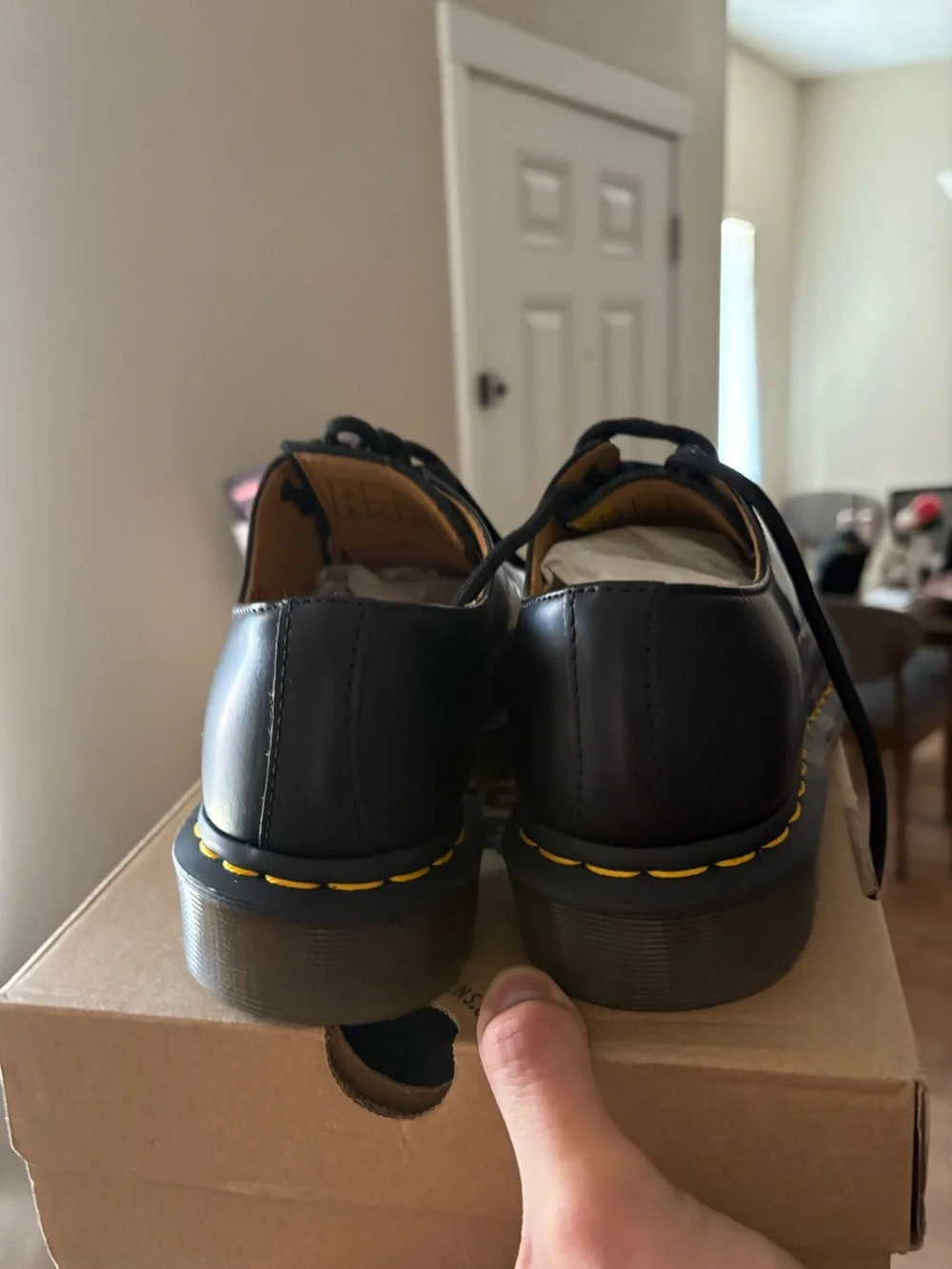Dr. Martens Black Leather 3-Eye Derby with Yellow Stitching